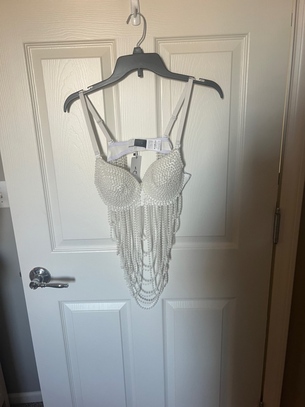 White Pearl Fringe Bustier Top